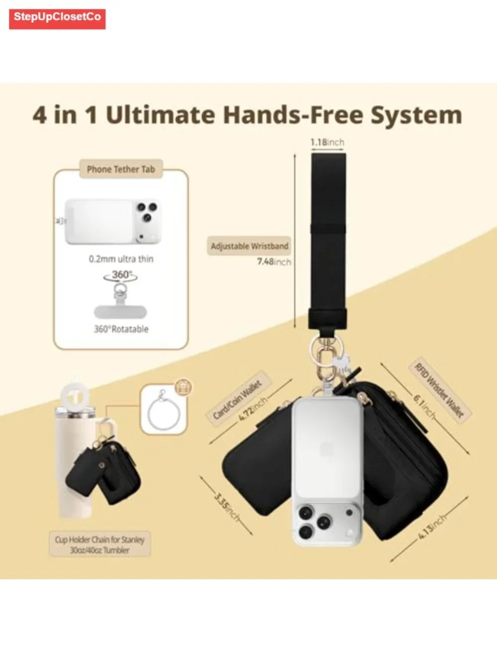 Dual Pouch Wristlet Keychain Wallet RFID Blocking Nylon Coin Purse Phone Tether
